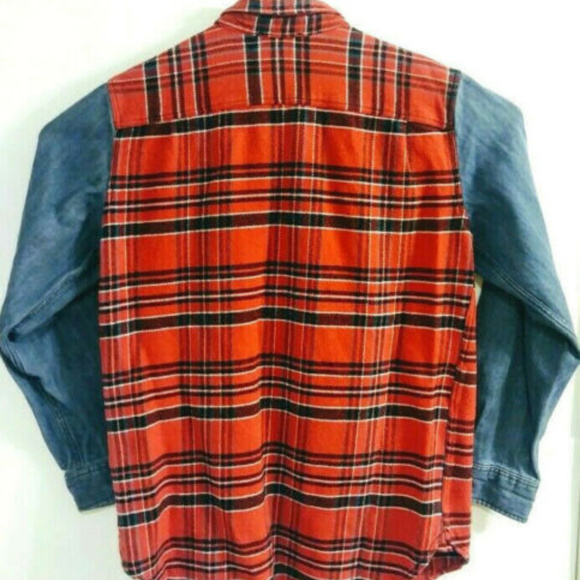 Modern Amusement Plaid Flannel Denim Button Front - Picture 3 of 8